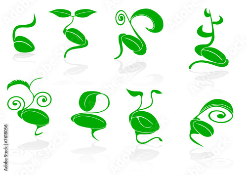 vector Set of 8 green seed with germination - spring theme