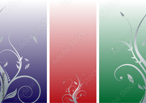 silver floral design placed over three colourful bands
