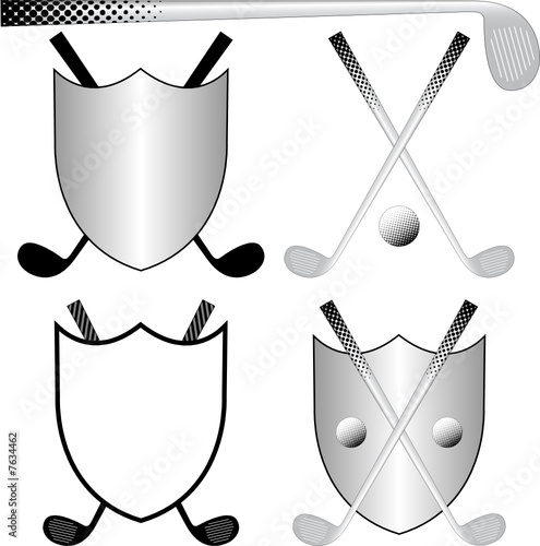 Several Golfing Logos with Clubs, Ball and Shields