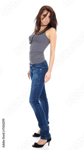 Sexy girl in blue jeans. american style