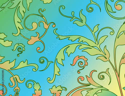 floral background in blue and green