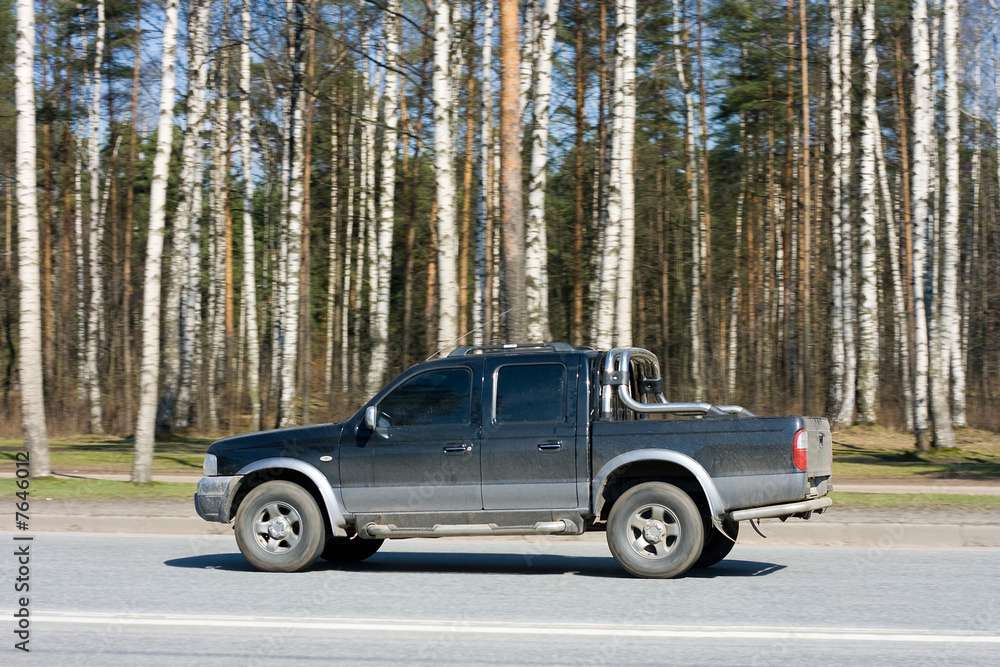 pick-up truck on country road