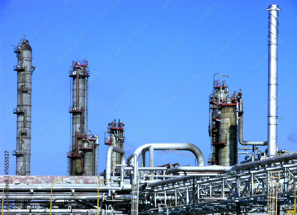 Oil refinery on blue background