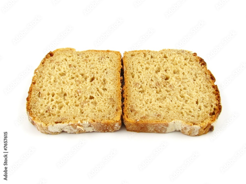 two slices of bread isolated on white background