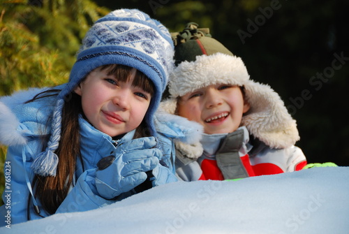 Happy children in snow