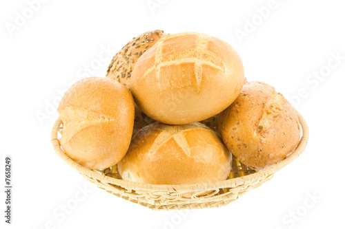 Bowl with bread rolls.