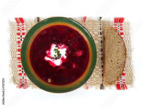 Borshch bowl with bread