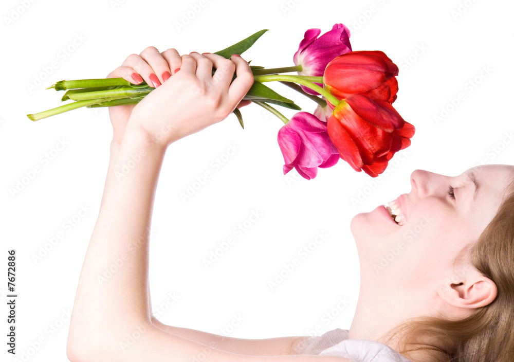 Young happy woman with flowers Young happy woman with flowers