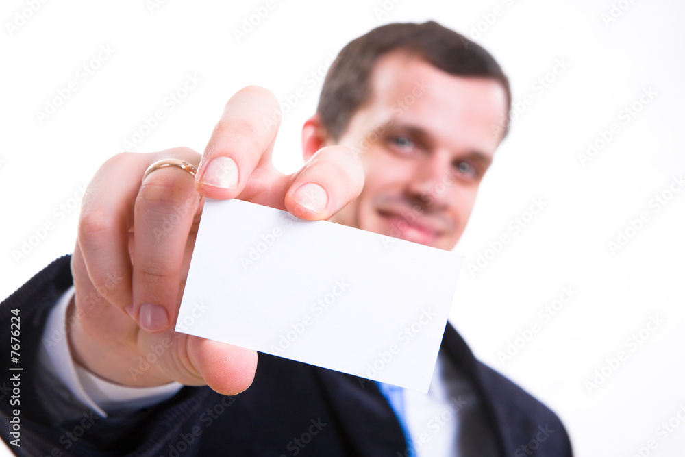 Man in suit with visiting card. Smile Man in suit with visiting card. Smile