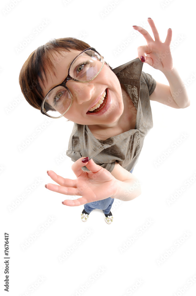 Fisheye portrait of woman foto de Stock Adobe Stock