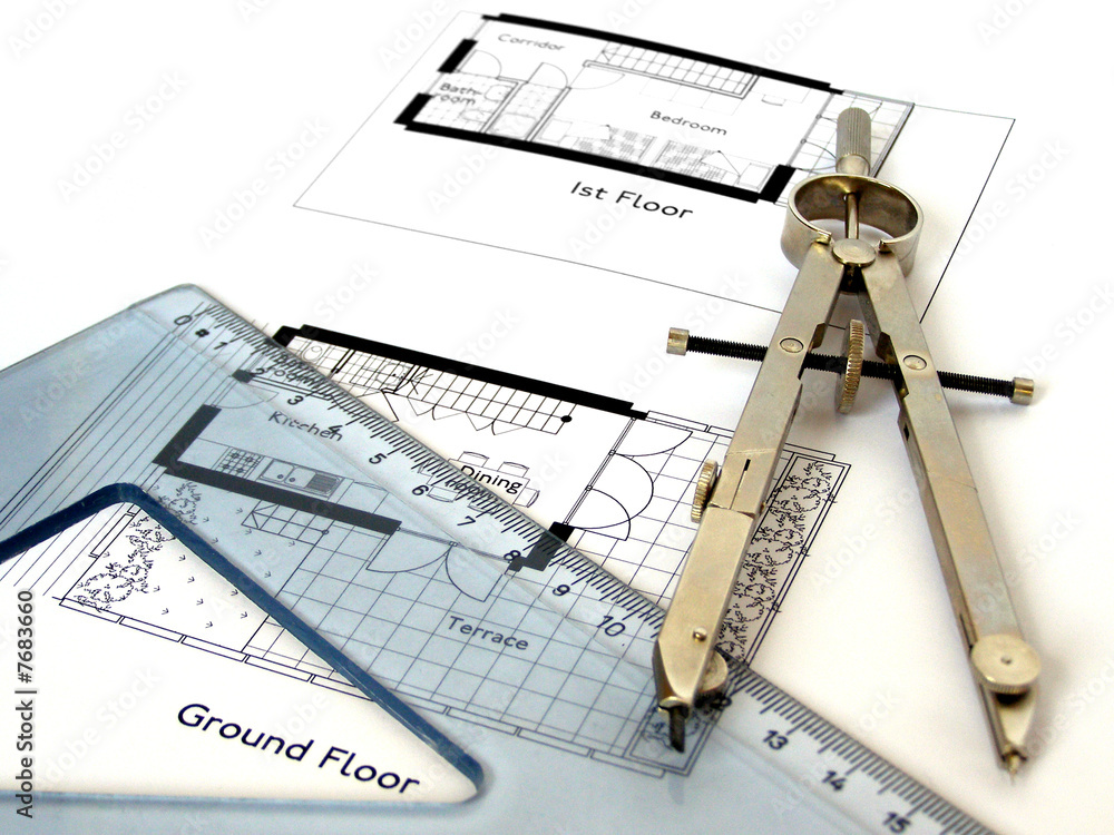 Technical drawing with compass and ruler Stock Photo Adobe Stock
