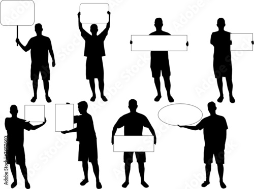 silhouettes holding a blank board, size of the board editable
