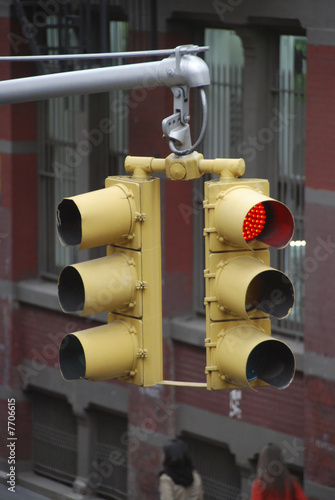 Red traffic light in the city