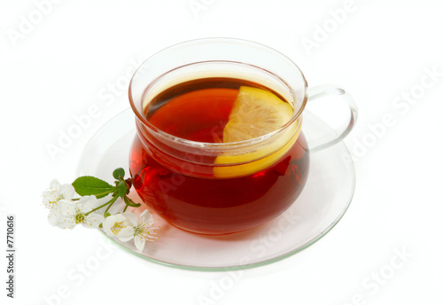  cup of tea with lemon isolated on white