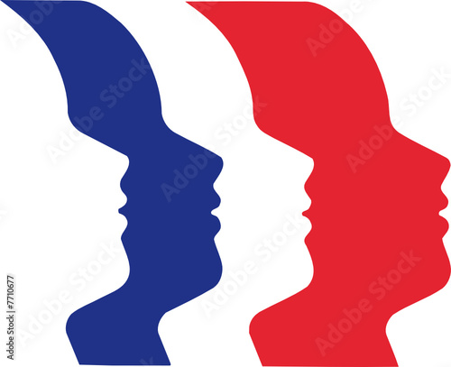 drapeau français et visages en trompe oeil photo