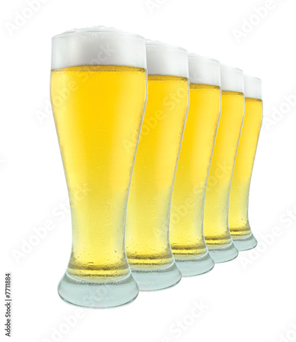 Row Of Beer Glasses on White with Clipping Path