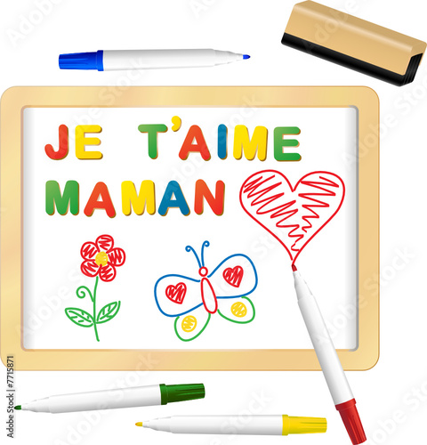 dessin d'enfant sur ardoise blanche pour maman