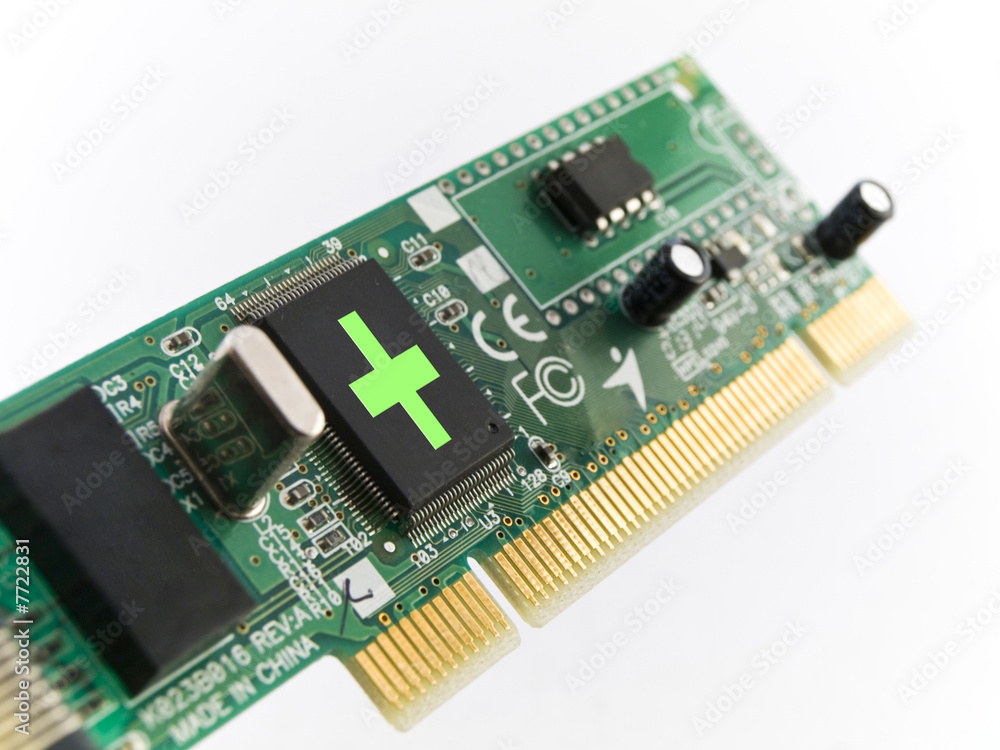 PC Help Circuit Board PCI on White Background PC Help Circuit Board PCI on White Background