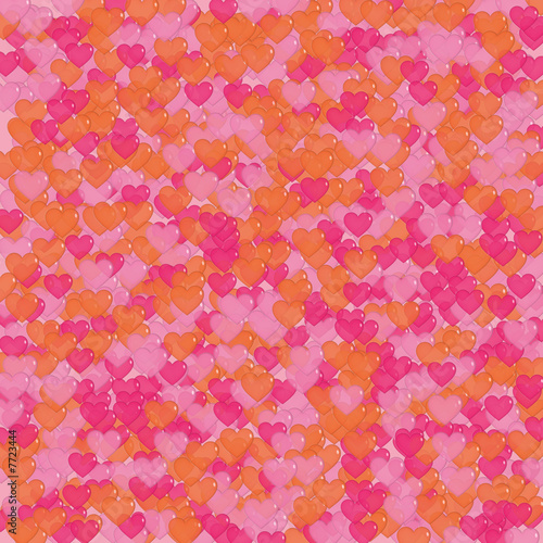 Orange and pink shiny hearts