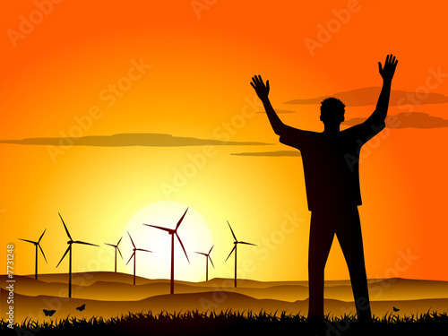 Man and wind power plant