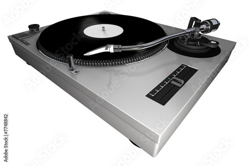 A 3d rendered technics-style turntable, silver body photo