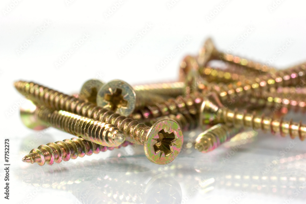 Bronze and nickel screws over white Bronze and nickel screws over white
