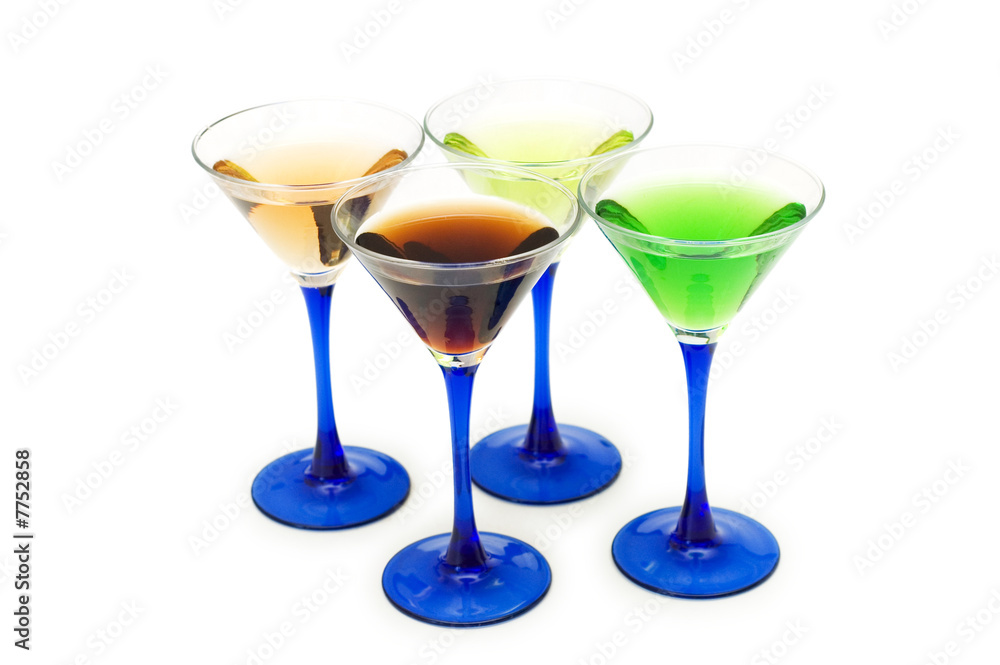 Various cocktails isolated on the white background