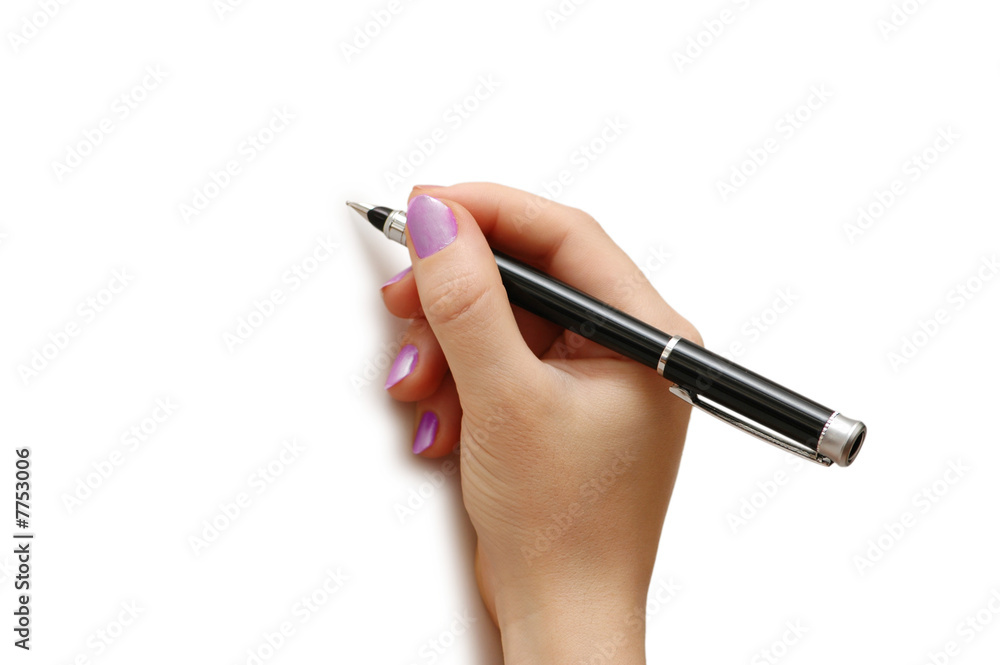 Hand holding pen isolated on white background Hand holding pen isolated on white background