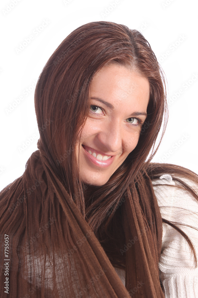 beautiful young a woman with brown scarf