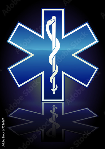 Symbole de l'ambulance sur fond noir (reflet métal)