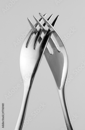 Two Forks Intertwined on Gray