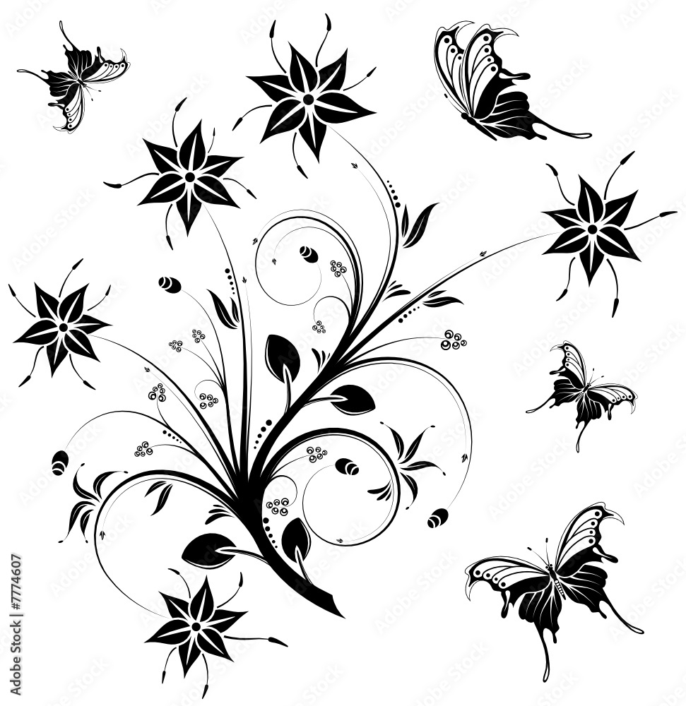 Flower background with butterfly, element for design, vector