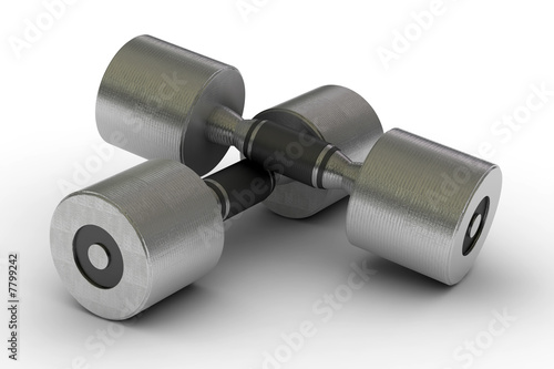 two metal dumbbells isolated on white