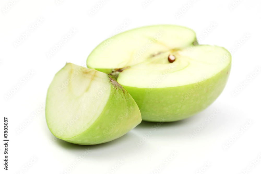 Half and slice green apple