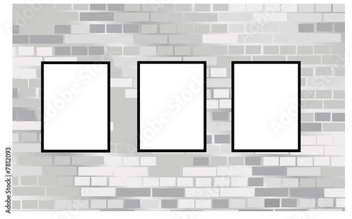 three frames on brick wall vector