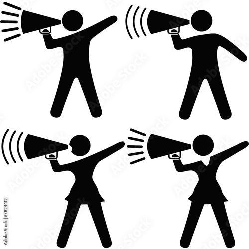 Symbol People & Cheerleader Set Shout Announcement in Megaphone