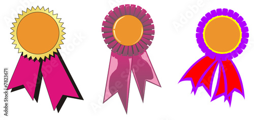 Three different award ribbons