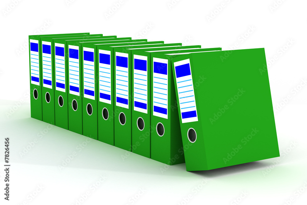 Row of green folders with documents on a white background Row of green folders with documents on a white background