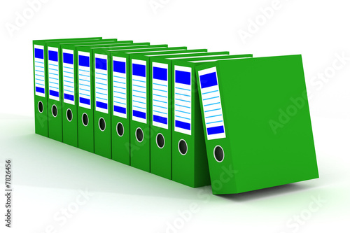 Row of green folders with d...