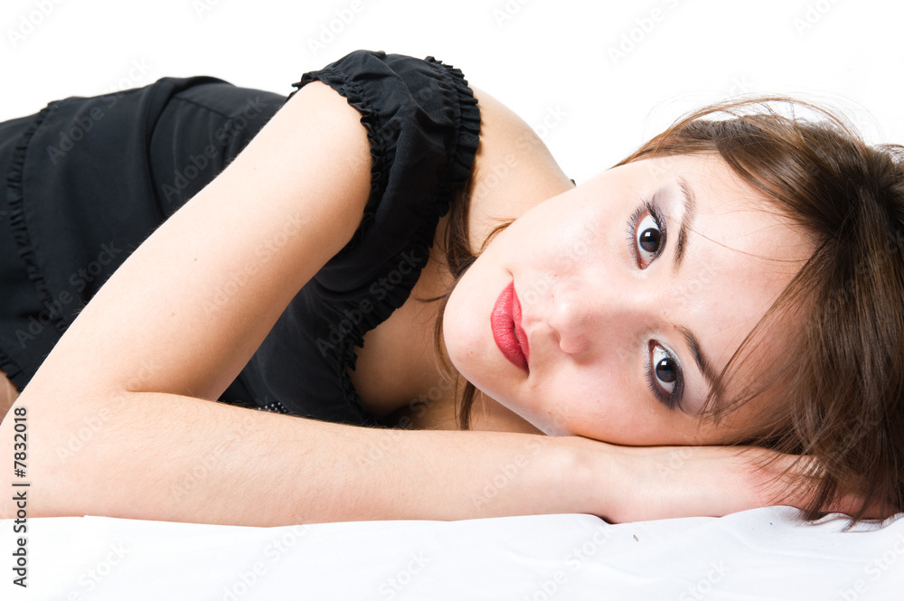 Young japanese girl lying on the floor. Beautiful make-up Young japanese girl lying on the floor. Beautiful make-up
