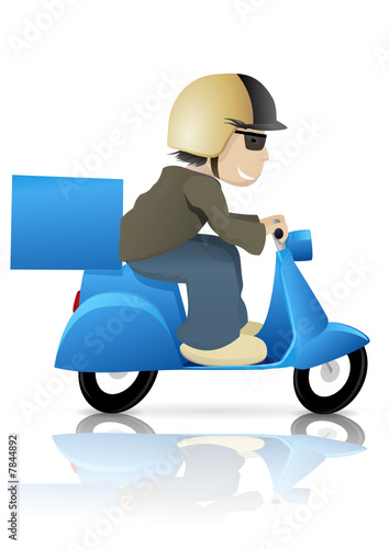 Livreur sur son scooter bleu
