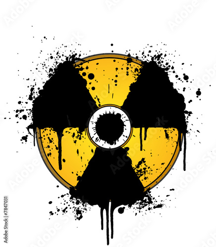 Nuclear symbol ink splatter yellow and black