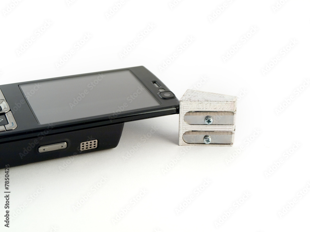 Mobile Phones Pens and Pencils on White Background Mobile Phones Pens and Pencils on White Background
