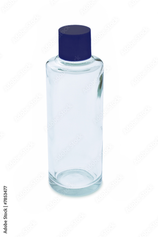 Empty glass bottle with blue cap Empty glass bottle with blue cap