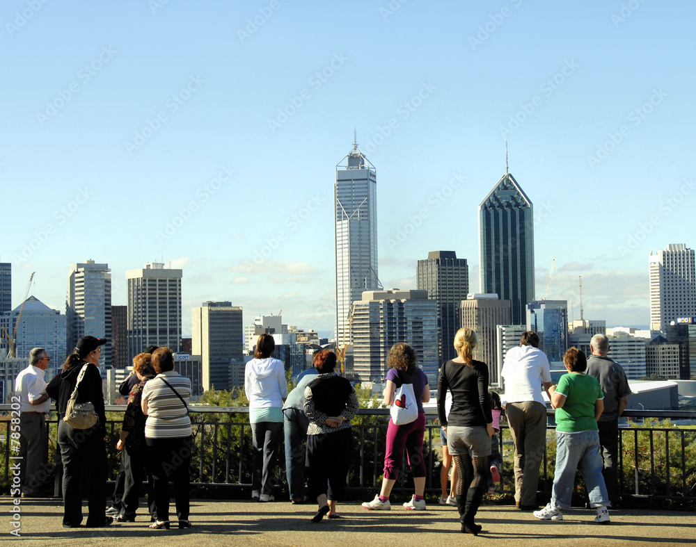 Tourists Looking down at the city of Perth from Kings Park