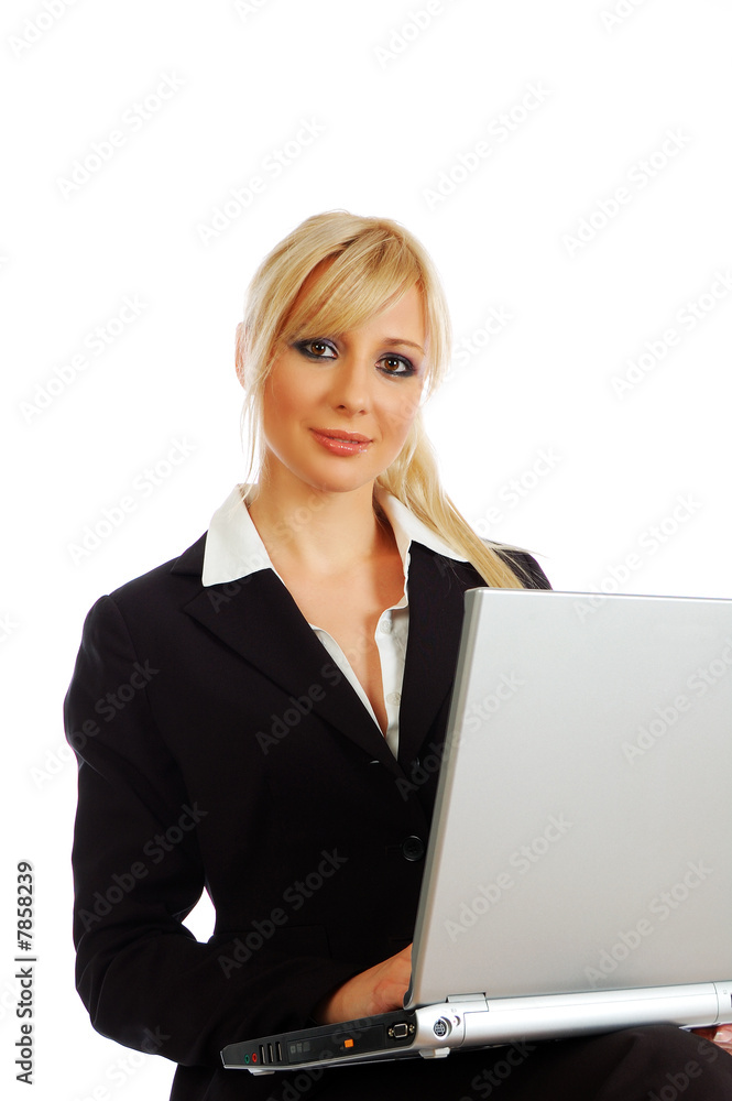Blonde businesswoman with laptop isolated on white Blonde businesswoman with laptop isolated on white