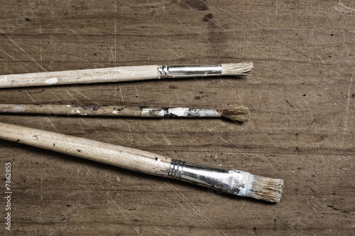 Wallpaper Mural Old brushes on wooden table. Torontodigital.ca