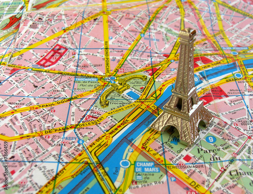 Eiffel tower on Paris map