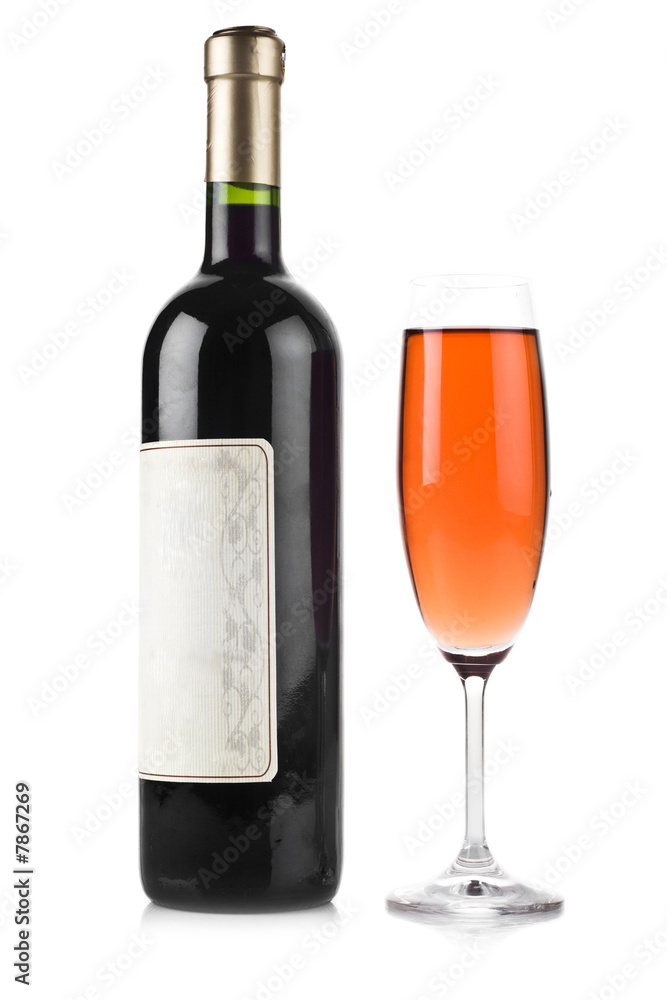 Wine glass and bottle isolated on white