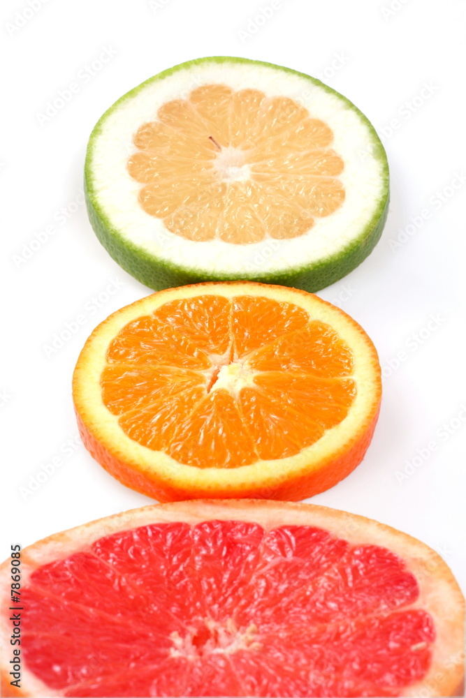Three slice fresh citrus isolated on white Three slice fresh citrus isolated on white